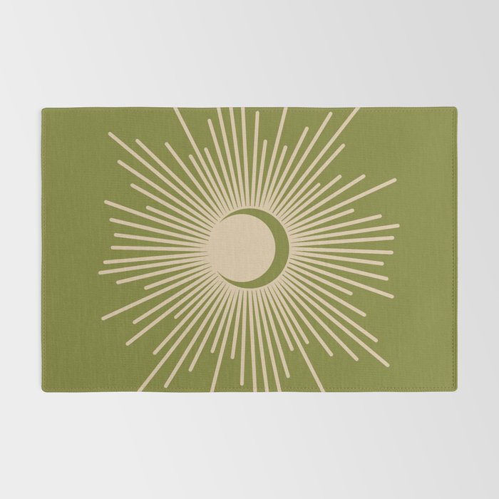 Sun and Moon 2 - Mid Century Modern Minimalism in Mid Mod Olive Green and Beige Rug Gallery Image 2