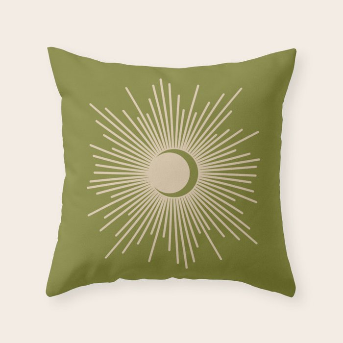 Sun and Moon 2 - Mid Century Modern Minimalism in Mid Mod Olive Green and Beige Throw Pillow Gallery Image 1