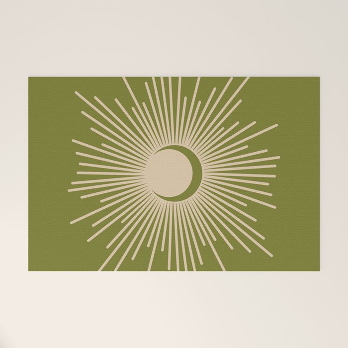 Sun and Moon 2 - Mid Century Modern Minimalism in Mid Mod Olive Green and Beige Welcome Mat Gallery Image 1