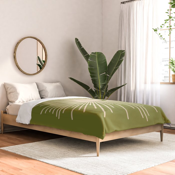 Sun and Moon 2 - Mid Century Modern Minimalism in Mid Mod Olive Green and Beige Comforter Gallery Image 2