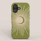 Sun and Moon 2 - Mid Century Modern Minimalism in Mid Mod Olive Green and Beige iPhone Case Gallery Image 1