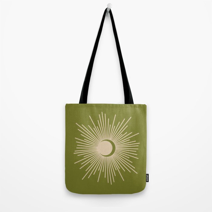 Sun and Moon 2 - Mid Century Modern Minimalism in Mid Mod Olive Green and Beige Tote Bag Gallery Image 2