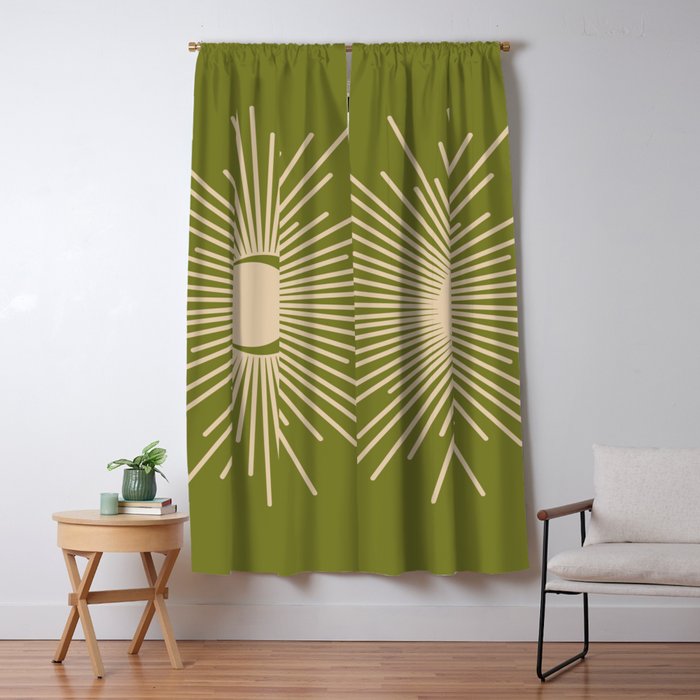 Sun and Moon 2 - Mid Century Modern Minimalism in Mid Mod Olive Green and Beige Window Curtain Gallery Image 1