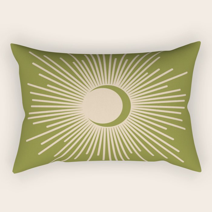 Sun and Moon 2 - Mid Century Modern Minimalism in Mid Mod Olive Green and Beige Rectangular Pillow Gallery Image 1