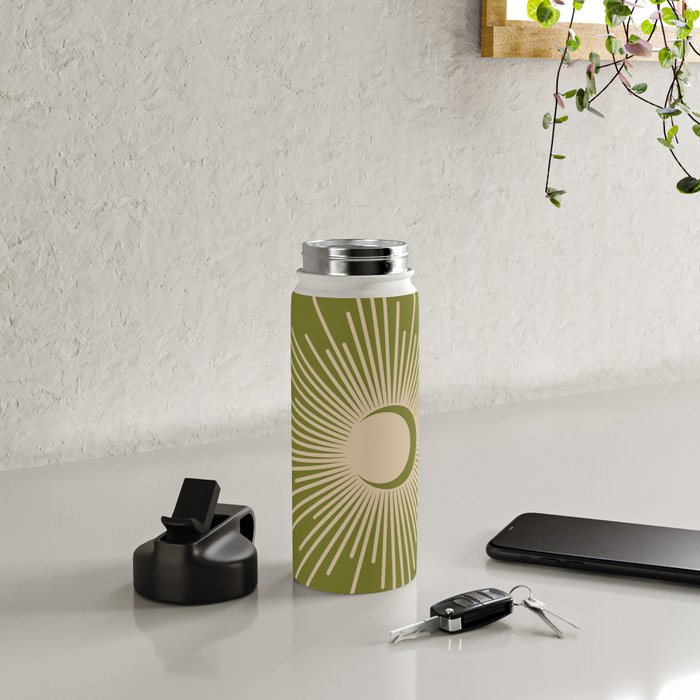 Sun and Moon 2 - Mid Century Modern Minimalism in Mid Mod Olive Green and Beige Water Bottle Gallery Image 4