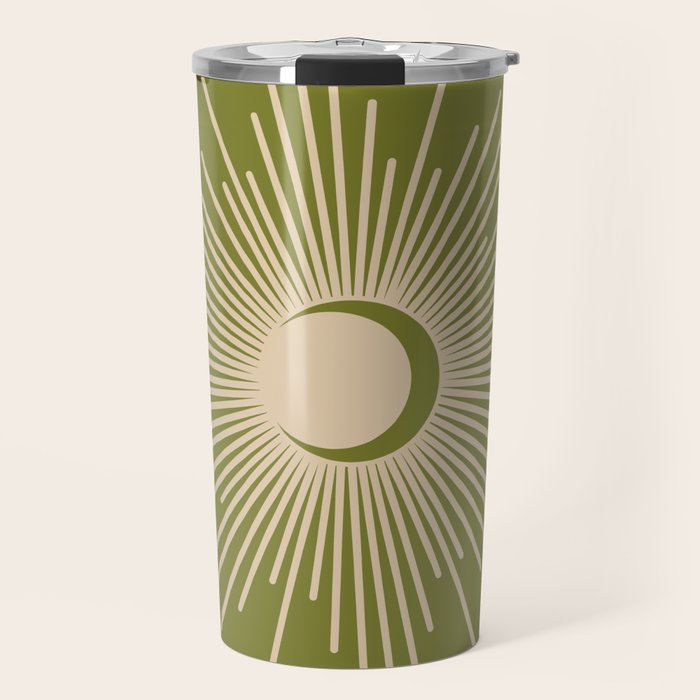 Sun and Moon 2 - Mid Century Modern Minimalism in Mid Mod Olive Green and Beige Travel Mug Gallery Image 1