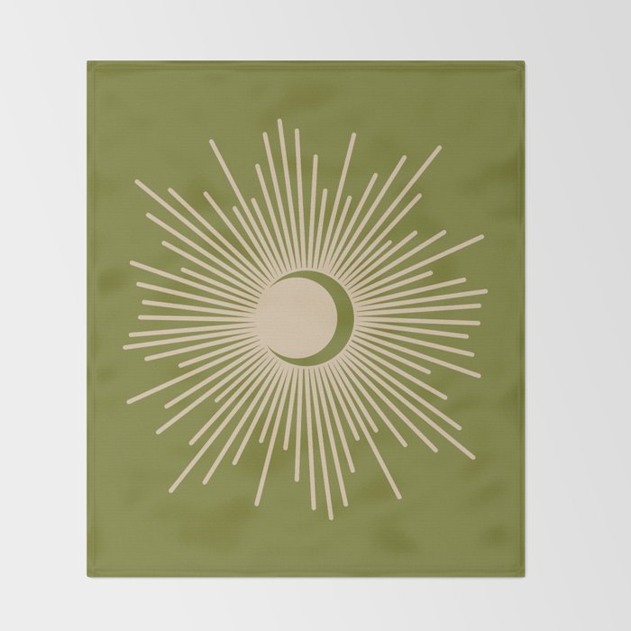 Sun and Moon 2 - Mid Century Modern Minimalism in Mid Mod Olive Green and Beige Throw Blanket Gallery Image 2