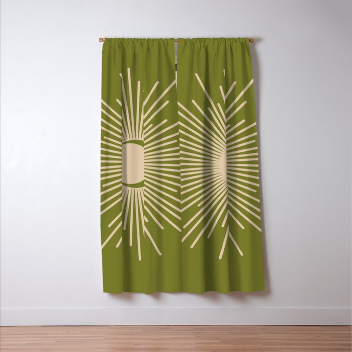 Sun and Moon 2 - Mid Century Modern Minimalism in Mid Mod Olive Green and Beige Window Curtain Gallery Image 3
