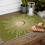 Sun and Moon 2 - Mid Century Modern Minimalism in Mid Mod Olive Green and Beige Outdoor Rug Gallery Image 2