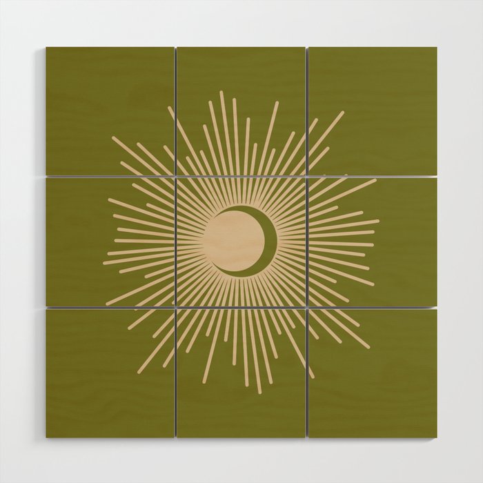 Sun and Moon 2 - Mid Century Modern Minimalism in Mid Mod Olive Green and Beige Wood Wall Art Gallery Image 1
