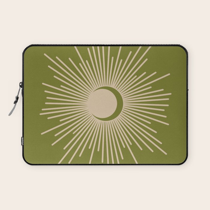 Sun and Moon 2 - Mid Century Modern Minimalism in Mid Mod Olive Green and Beige Laptop Sleeve Gallery Image 1
