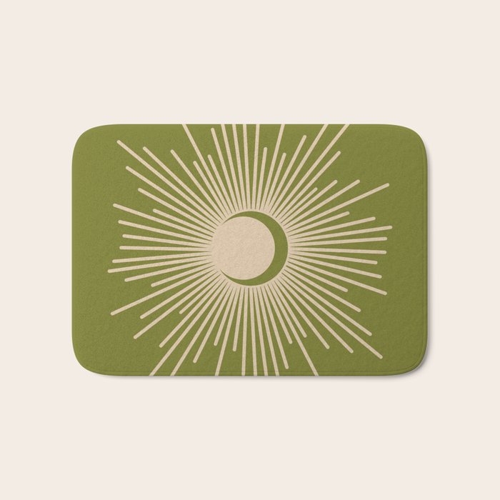 Sun and Moon 2 - Mid Century Modern Minimalism in Mid Mod Olive Green and Beige Bath Mat Gallery Image 1