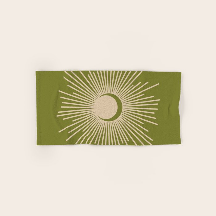 Sun and Moon 2 - Mid Century Modern Minimalism in Mid Mod Olive Green and Beige Bath Towel Gallery Image 1