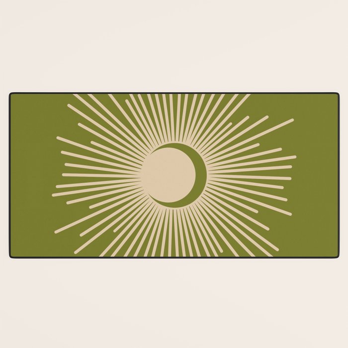 Sun and Moon 2 - Mid Century Modern Minimalism in Mid Mod Olive Green and Beige Desk Mat Gallery Image 3