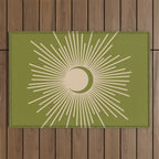 Sun and Moon 2 - Mid Century Modern Minimalism in Mid Mod Olive Green and Beige Outdoor Rug Gallery Image 1