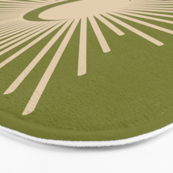 Sun and Moon 2 - Mid Century Modern Minimalism in Mid Mod Olive Green and Beige Bath Mat Gallery Image 3