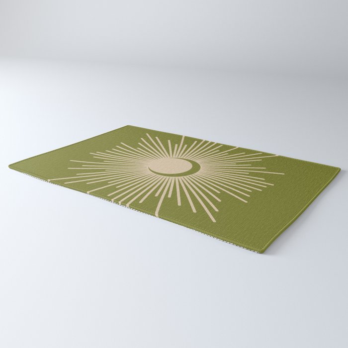 Sun and Moon 2 - Mid Century Modern Minimalism in Mid Mod Olive Green and Beige Rug Gallery Image 3