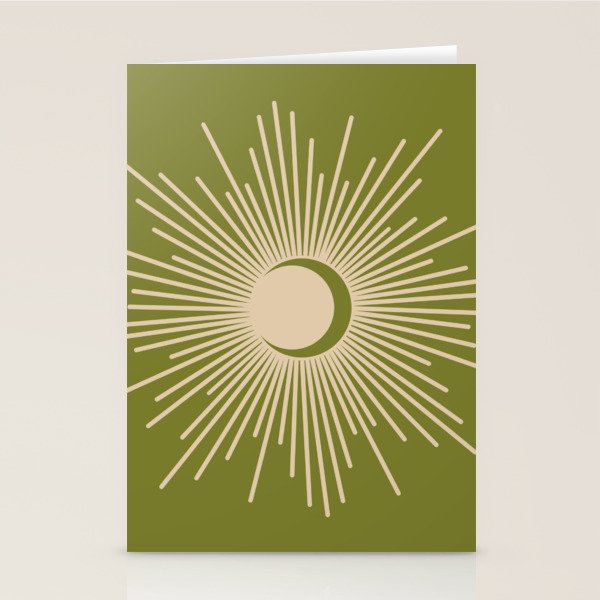 Sun and Moon 2 - Mid Century Modern Minimalism in Mid Mod Olive Green and Beige Stationery Card Gallery Image 1