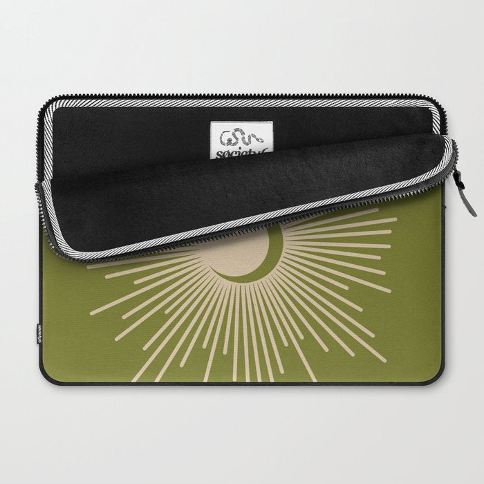 Sun and Moon 2 - Mid Century Modern Minimalism in Mid Mod Olive Green and Beige Laptop Sleeve Gallery Image 2