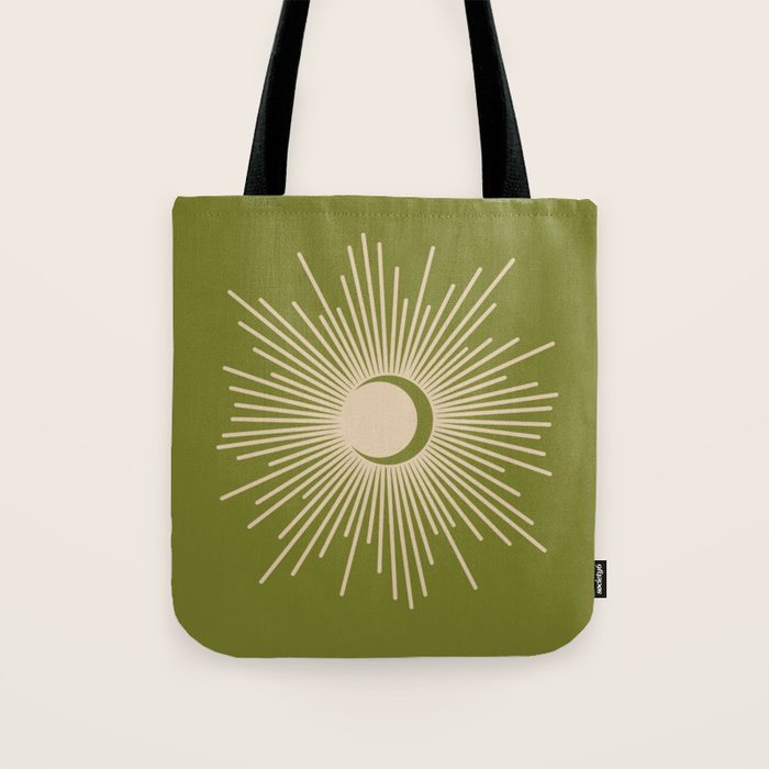 Sun and Moon 2 - Mid Century Modern Minimalism in Mid Mod Olive Green and Beige Tote Bag Gallery Image 1
