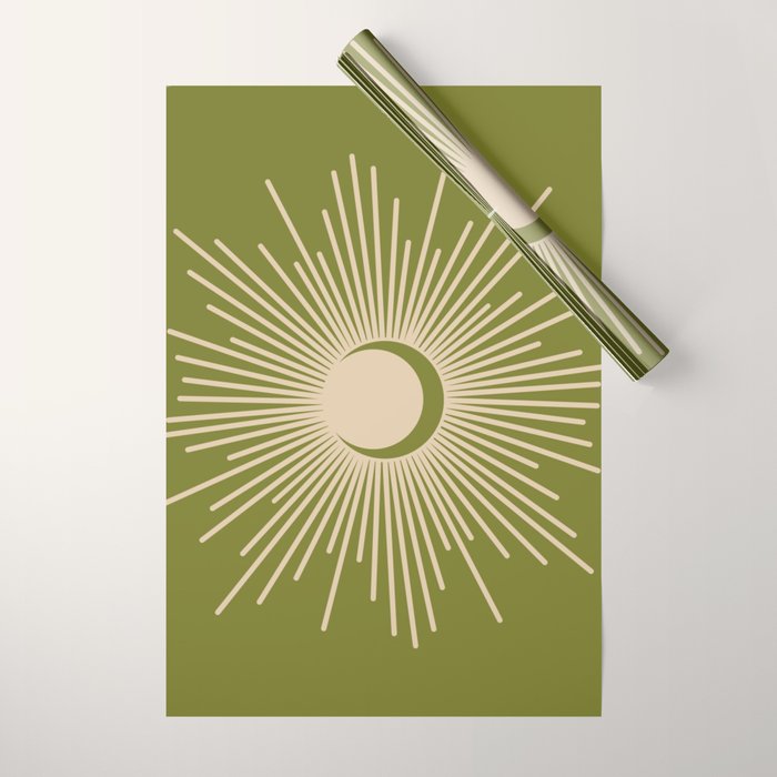 Sun and Moon 2 - Mid Century Modern Minimalism in Mid Mod Olive Green and Beige Wrapping Paper Gallery Image 1