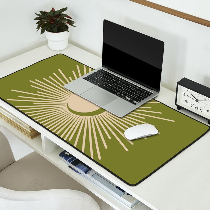Sun and Moon 2 - Mid Century Modern Minimalism in Mid Mod Olive Green and Beige Desk Mat Gallery Image 2