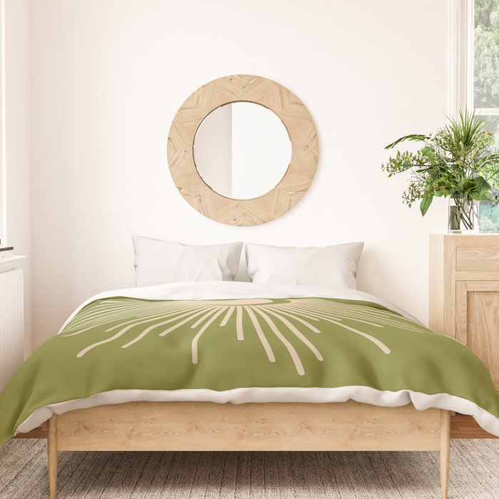 Sun and Moon 2 - Mid Century Modern Minimalism in Mid Mod Olive Green and Beige Duvet Cover Gallery Image 3