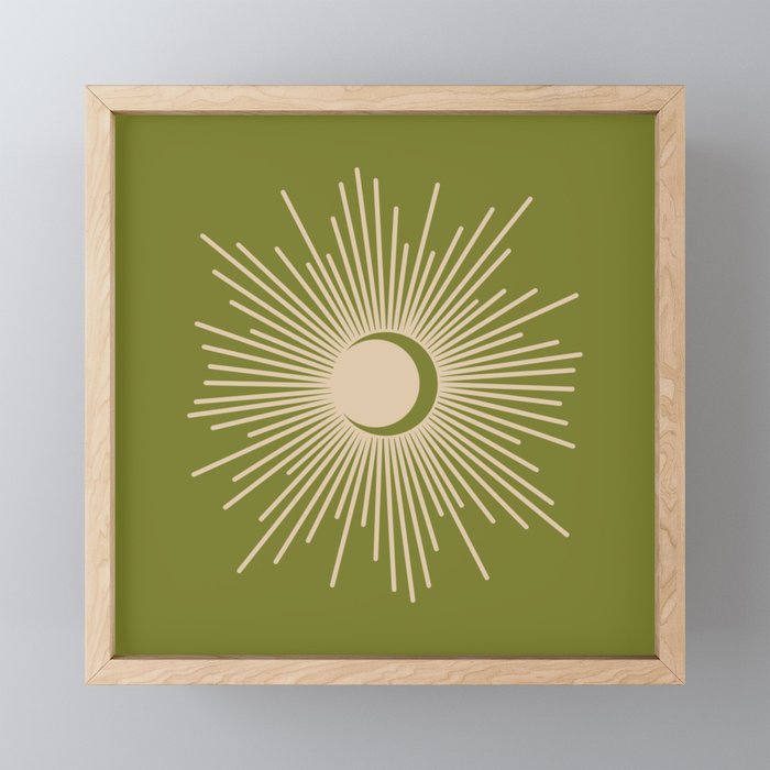 Sun and Moon 2 - Mid Century Modern Minimalism in Mid Mod Olive Green and Beige Mini Art Print Gallery Image 1
