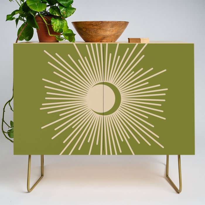 Sun and Moon 2 - Mid Century Modern Minimalism in Mid Mod Olive Green and Beige Credenza Gallery Image 1