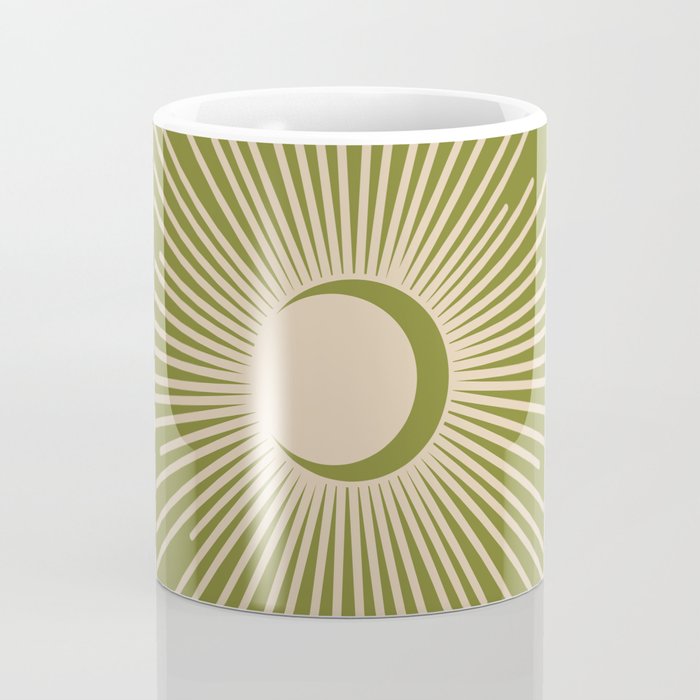 Sun and Moon 2 - Mid Century Modern Minimalism in Mid Mod Olive Green and Beige Coffee Mug Gallery Image 4