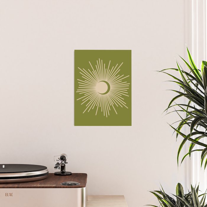 Sun and Moon 2 - Mid Century Modern Minimalism in Mid Mod Olive Green and Beige Poster Gallery Image 2