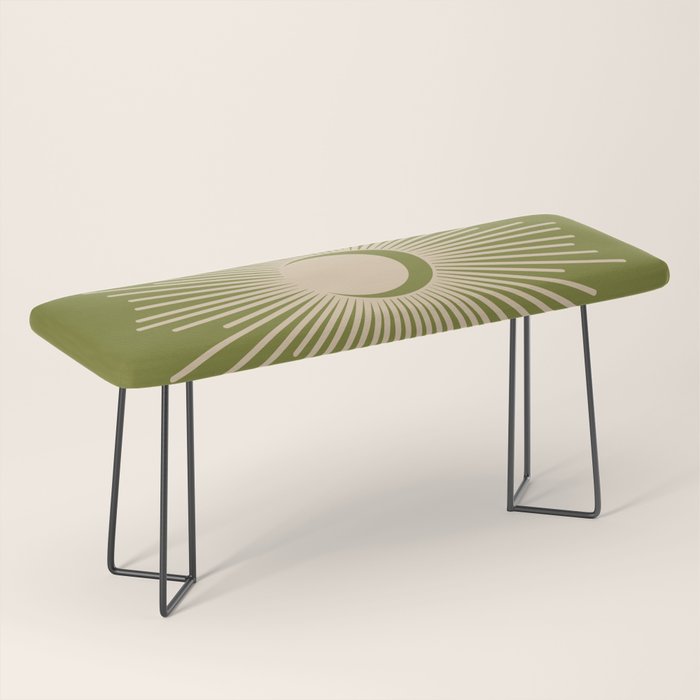 Sun and Moon 2 - Mid Century Modern Minimalism in Mid Mod Olive Green and Beige Bench Gallery Image 1