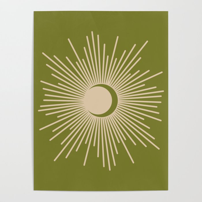 Sun and Moon 2 - Mid Century Modern Minimalism in Mid Mod Olive Green and Beige Poster Gallery Image 1