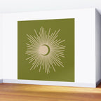 Sun and Moon 2 - Mid Century Modern Minimalism in Mid Mod Olive Green and Beige Wall Mural Gallery Image 2