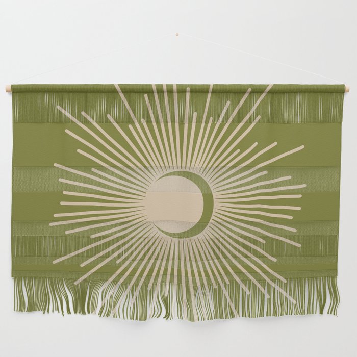 Sun and Moon 2 - Mid Century Modern Minimalism in Mid Mod Olive Green and Beige Wall Hanging Gallery Image 1