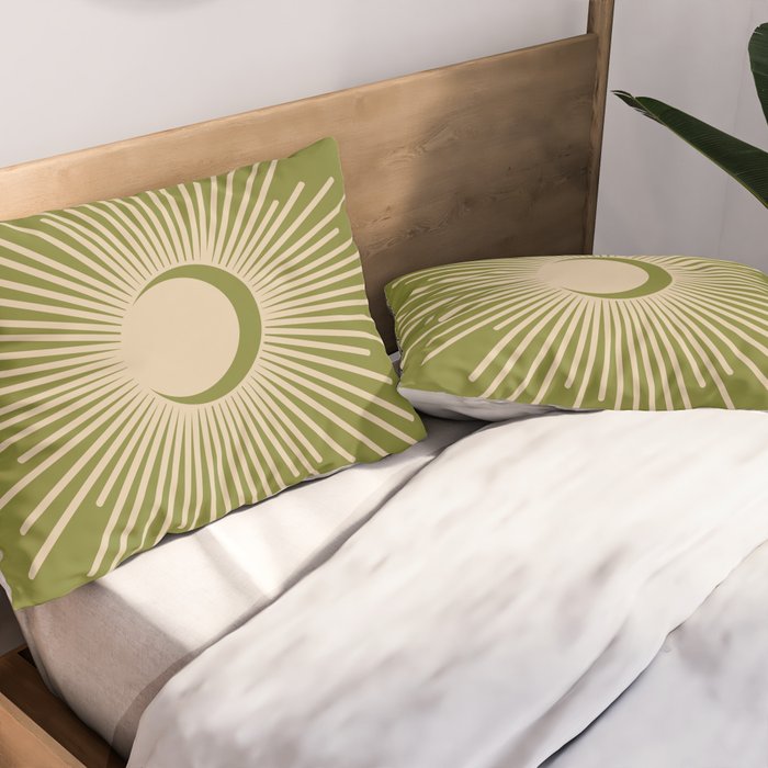Sun and Moon 2 - Mid Century Modern Minimalism in Mid Mod Olive Green and Beige Pillow Sham Gallery Image 2