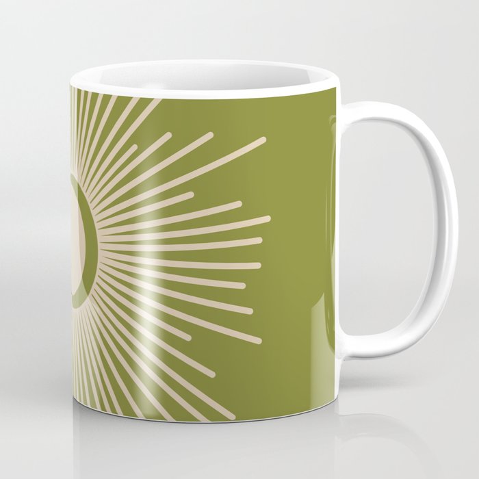 Sun and Moon 2 - Mid Century Modern Minimalism in Mid Mod Olive Green and Beige Coffee Mug Gallery Image 1