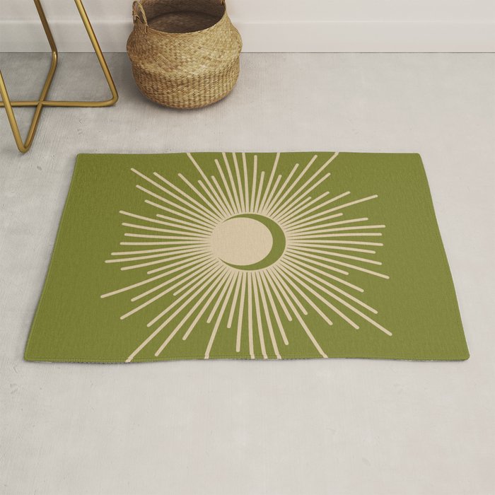 Sun and Moon 2 - Mid Century Modern Minimalism in Mid Mod Olive Green and Beige Rug Gallery Image 1