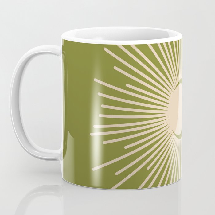 Sun and Moon 2 - Mid Century Modern Minimalism in Mid Mod Olive Green and Beige Coffee Mug Gallery Image 3