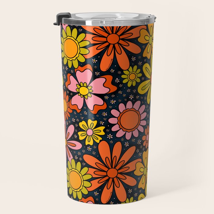 Groovy Flowers in Navy Travel Mug Gallery Image 3