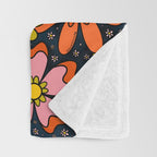 Groovy Flowers in Navy Throw Blanket Gallery Image 3