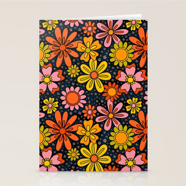 Groovy Flowers in Navy Stationery Card Gallery Image 2