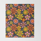 Groovy Flowers in Navy Throw Blanket Gallery Image 2