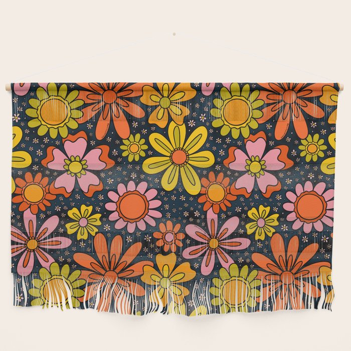 Groovy Flowers in Navy Wall Hanging Gallery Image 1