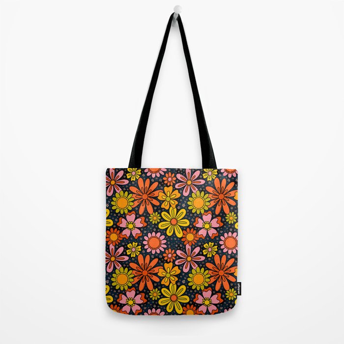 Groovy Flowers in Navy Tote Bag Gallery Image 2