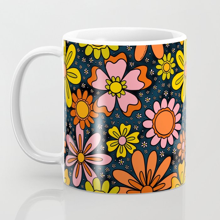 Groovy Flowers in Navy Coffee Mug Gallery Image 3