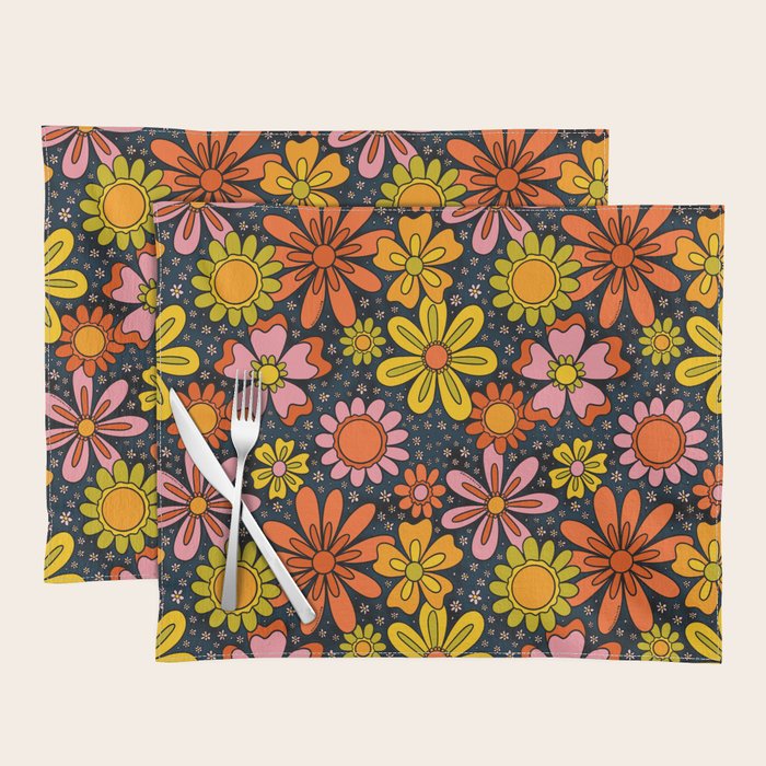 Groovy Flowers in Navy Placemat Gallery Image 1