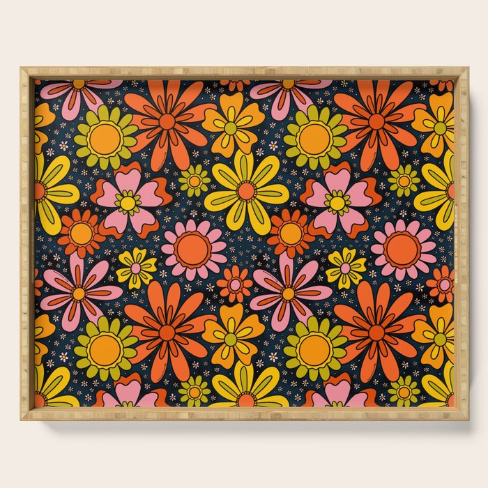 Groovy Flowers in Navy Serving Tray Gallery Image 1