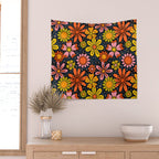 Groovy Flowers in Navy Wall Tapestry Gallery Image 2