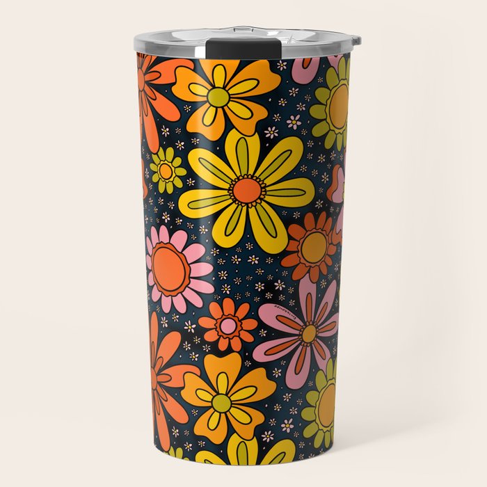 Groovy Flowers in Navy Travel Mug Gallery Image 1